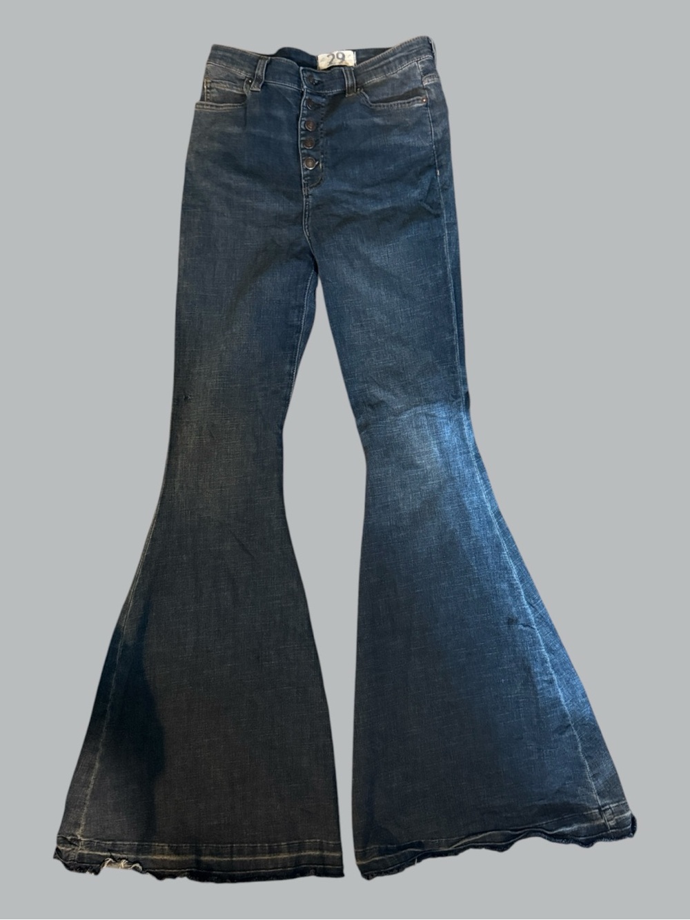 Free People Just Float On Flare Bell Bottom High Rise Raw Hem Jeans. Size 29